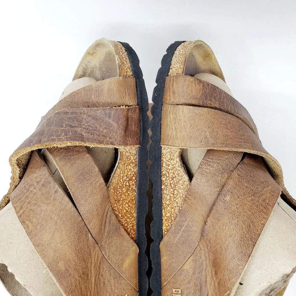 Birkenstock Lugano Sandals 44 Mens 11 Tobacco Oiled Leather Straps Shoes
